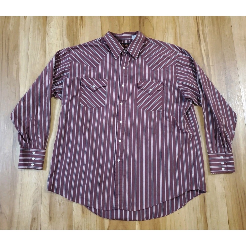 Plains Western Wear Men's Size XL Long Sleeve Shirt ButtonUp Pearl Snap Burgundy